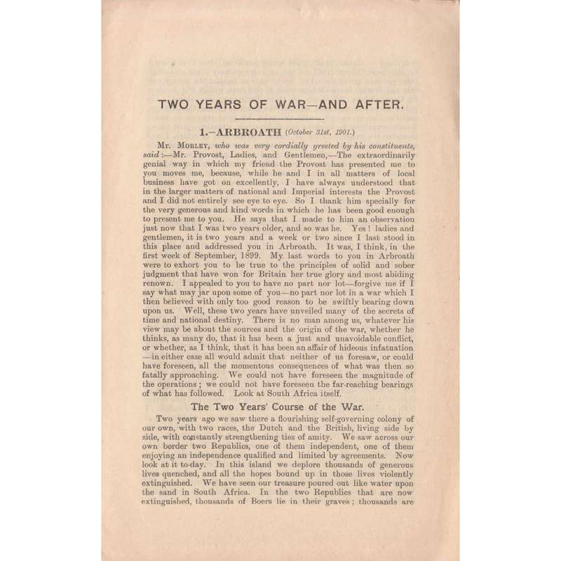 Two Years of War - And After: Two Speeches | John Morley