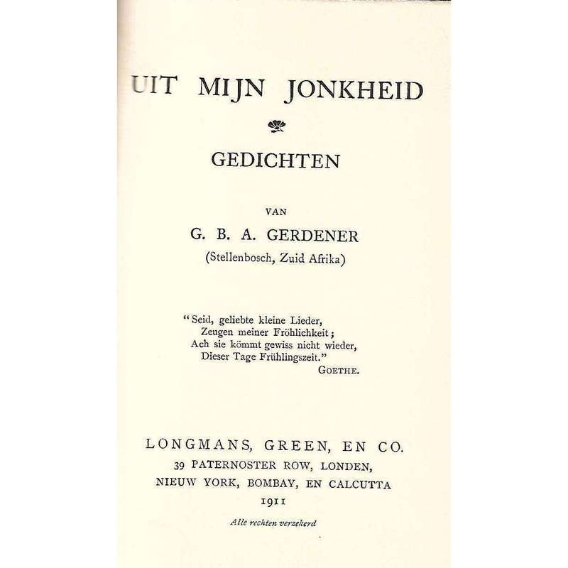 Uit Mijn Jonkheid: Gedichten | G. B. A. Gerdener