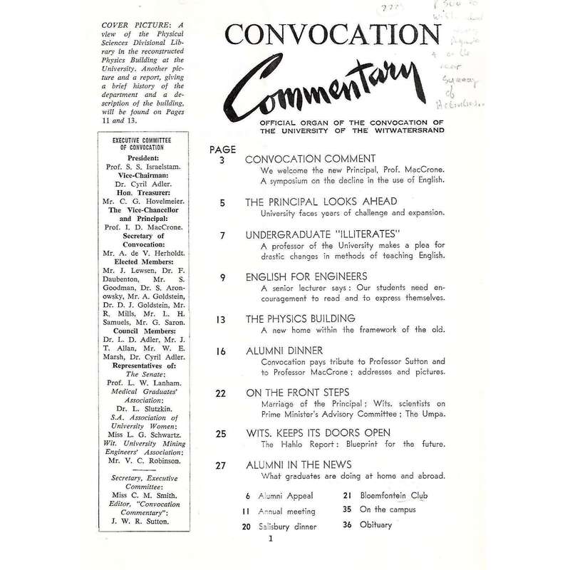 University of the Witwatersrand Johannesburg Convocation Commentary