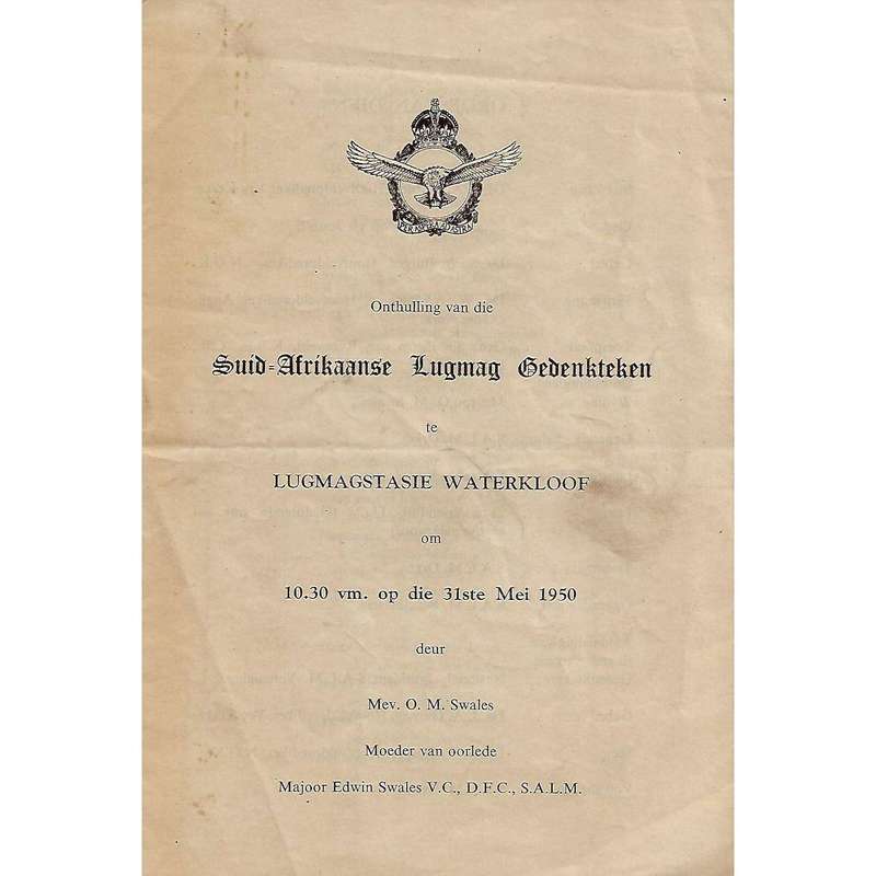 Unveiling of the South African Air Force Memorial Booklet (Afrikaans and English)
