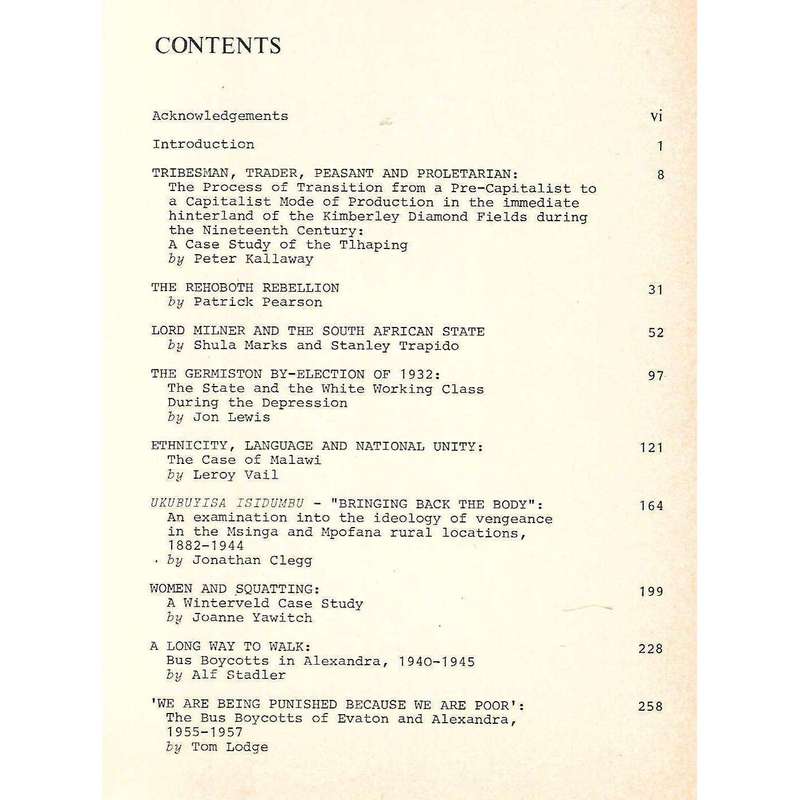 Working Papers in Southern African Studies (3 Volumes) | P. Bonner & D. C. Hindson (Eds.)