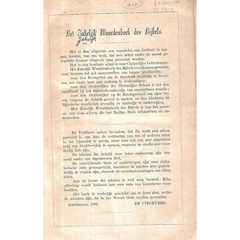Zakelijk Woordenboek des Bijbels