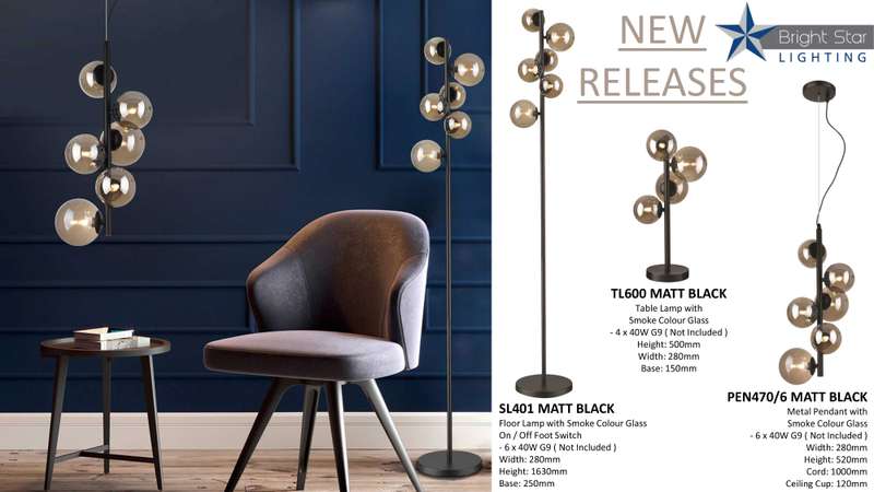 Floor Lamp with Smoke Colour Glass/6 Light