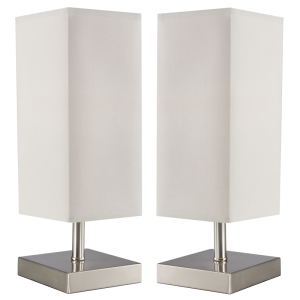 Twin Set, Satin Chrome Table Lamp with Beige Shade