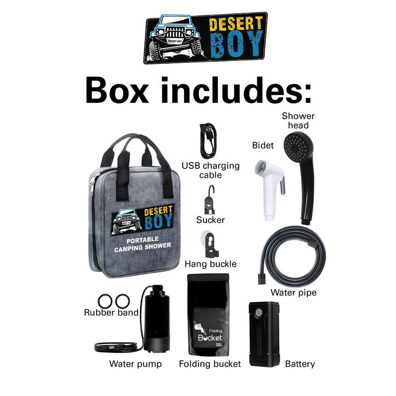 Desert Boy Camping Shower Kit With 20 Litre Bucket