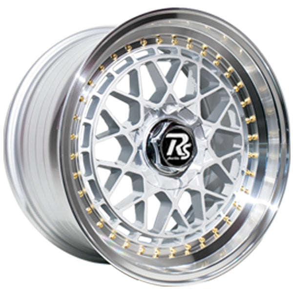17" RS Flawless Ascari 8/100/108 8.5J ET25 CB73.1 Silver Full Polish Wheels