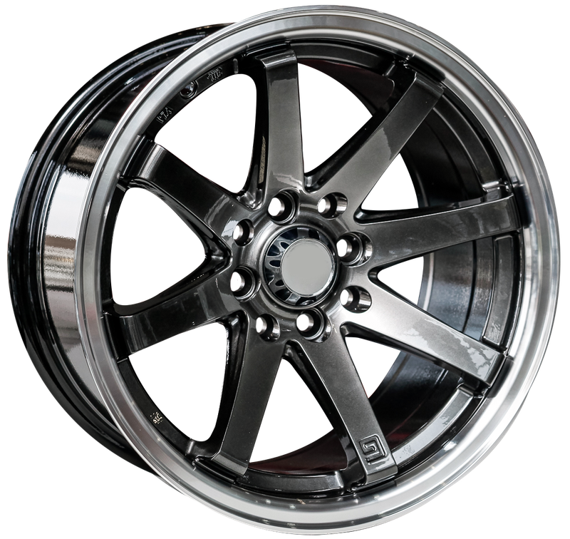15" Evolution Racing  Striker 8/100/114 8J ET15 CH73.1 Black Machined Lip Wheels