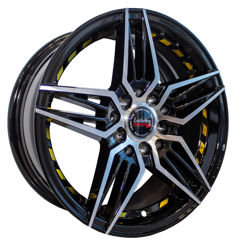 15" Evolution Racing Rosario 10/100/114 6J ET35 CB73.1 Black Machine Face Gold Undercut Wheels