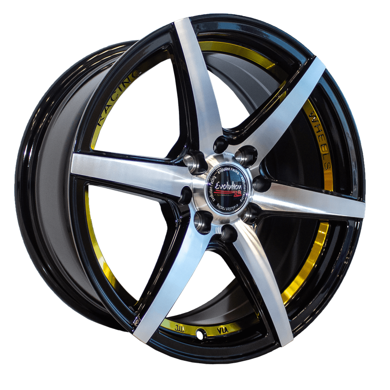 15" Evolution Racing Antigua 8/100/108 7J ET35 CB73.1 Black Machine Face Gold Undercut Wheels
