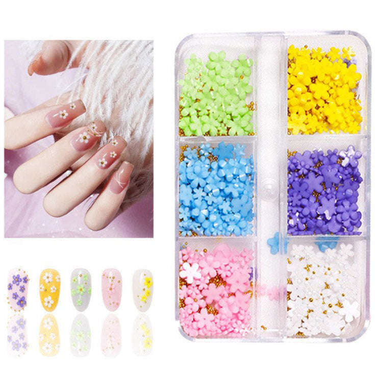Nail Decorations - 3D Flowers with Steel Balls - 6 Colours