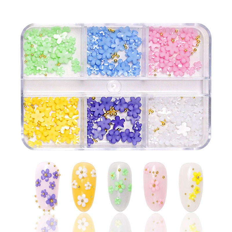 Nail Decorations - 3D Flowers with Steel Balls - 6 Colours