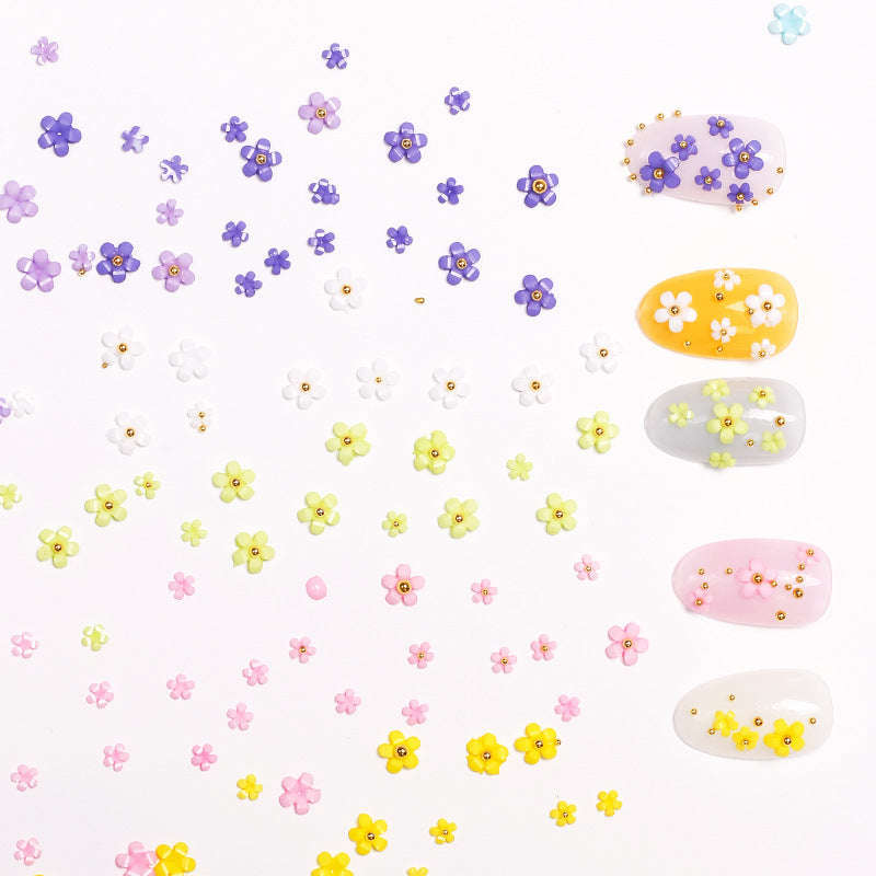 Nail Decorations - 3D Flowers with Steel Balls - 6 Colours
