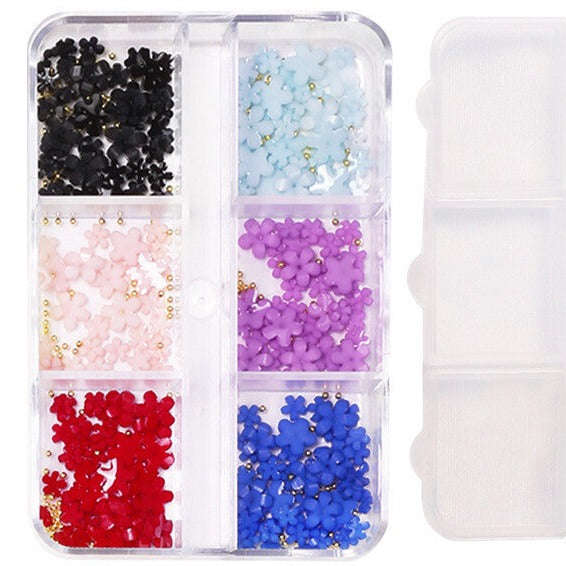 Nail Decorations - 3D Flowers with Steel Balls - 6 Colours