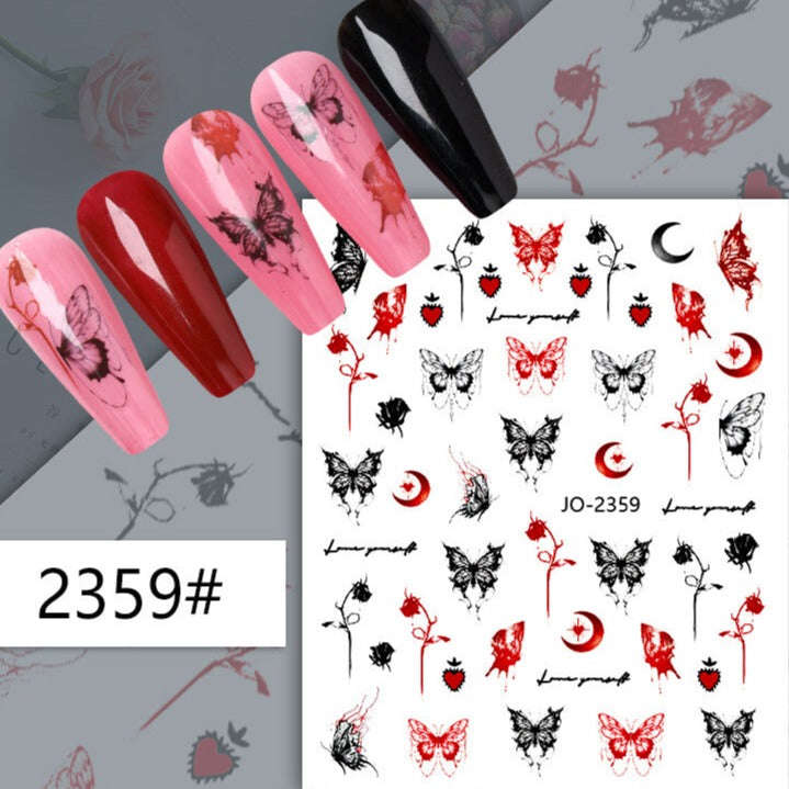 Nail Sticker - 2359 - Black & Red Butterfly
