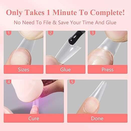 Ballerina Coffin - Long Half Cover Nail Tips - (A1 T Shape) - 240pcs - Box - Clear