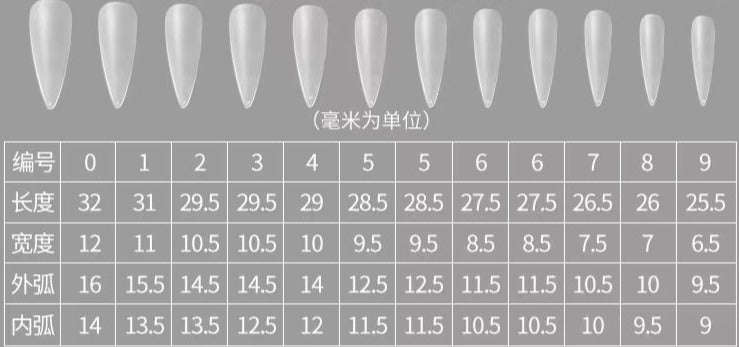 Stiletto - Long Full Cover Nail Tips - (A3) - 240pcs - Box - Clear
