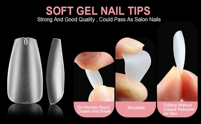 Coffin - Short - Full Cover - Soft Gel - Clear Matt - Nail Tips - 300pcs - M071