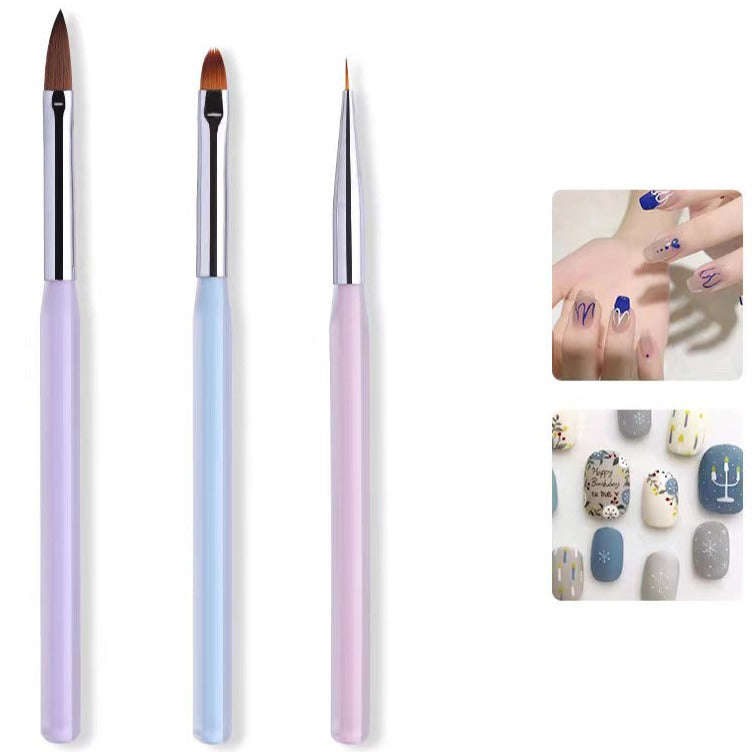 Nail Art Brush Set - Pearl Stem - 3pcs
