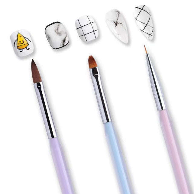 Nail Art Brush Set - Pearl Stem - 3pcs