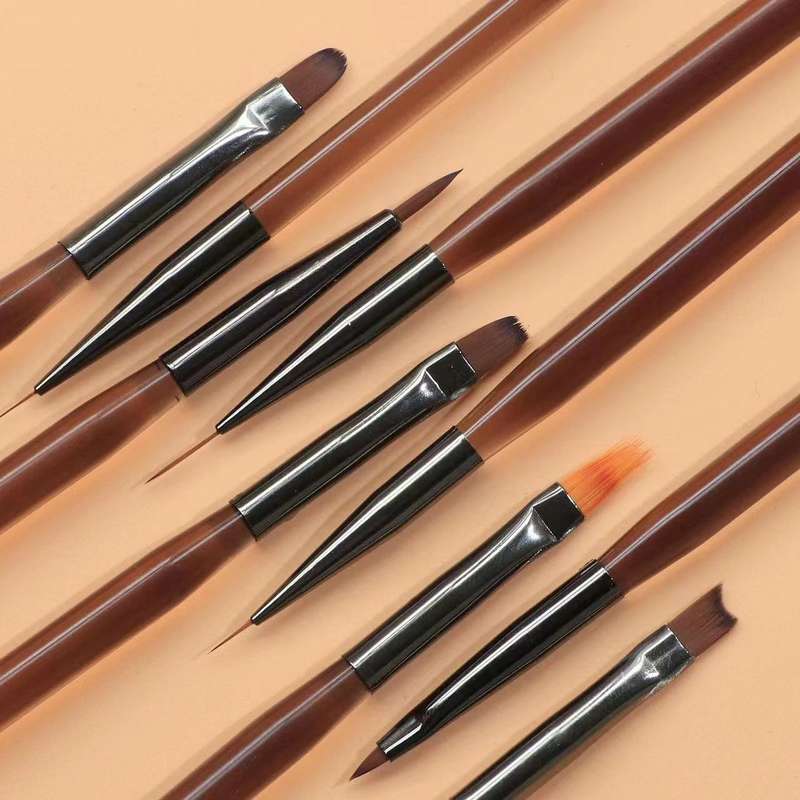 Nail Art Brush Set - Brown - 9pcs