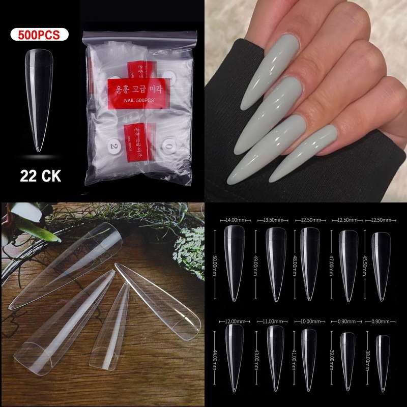 Stiletto - Halfmoon Cover Nail Tips - 500pcs - Bag