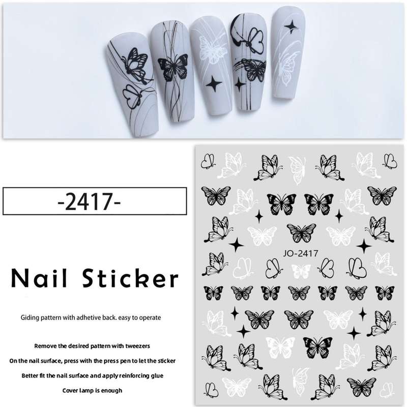 Nail Sticker - 2417 - Black & White Butterfly
