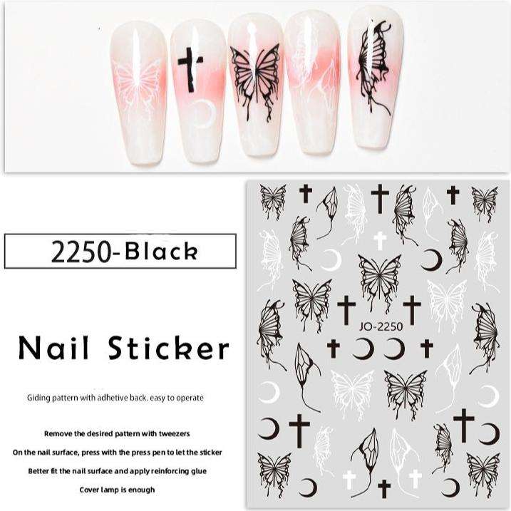 Nail Sticker - 2250 - Black & White Butterfly
