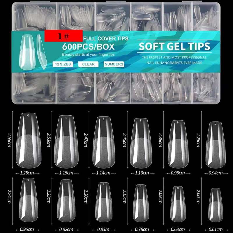 Coffin - Medium - Full Cover - Soft Gel Nail Tips - 600pcs - Clear