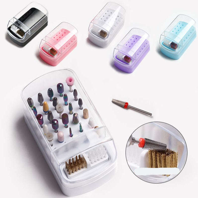 Drill Bit Storage Box - 30 Holes with Cleaning Brush