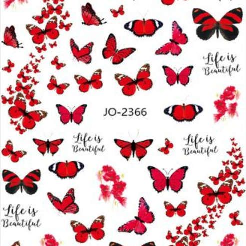 Nail Sticker - 2366 - Red Butterfly