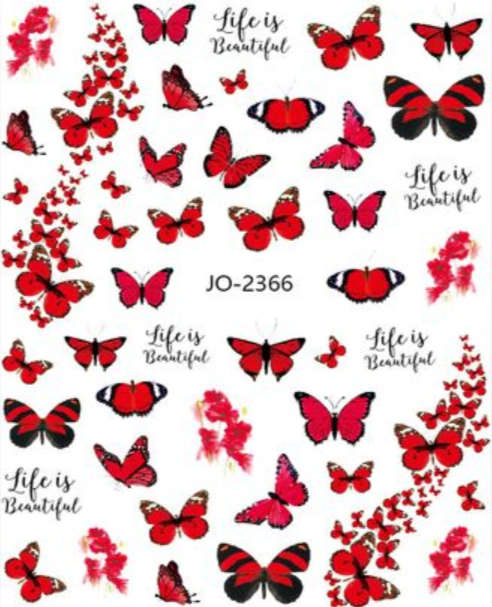 Nail Sticker - 2366 - Red Butterfly