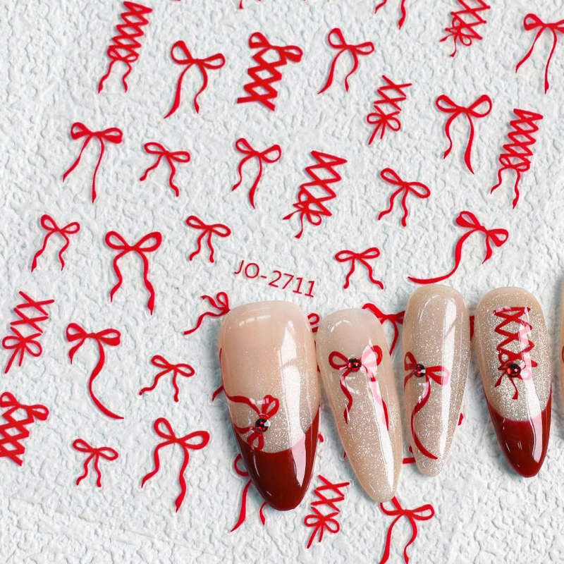 Nail Sticker - 2711 - Red Bow Ribbon