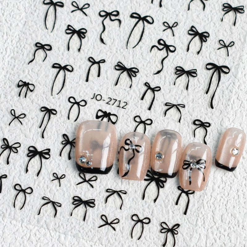 Nail Sticker - 2712 - Black Bow Ribbon