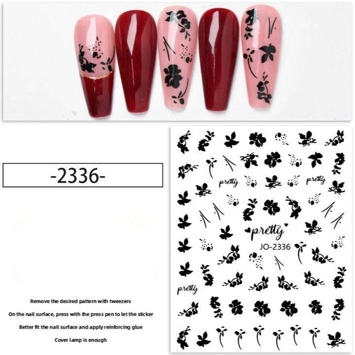 Nail Sticker - 2336 - Black Flower