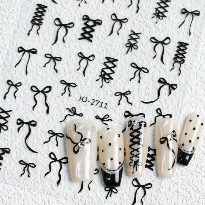 Nail Sticker - 2711 - Black Bow Ribbon