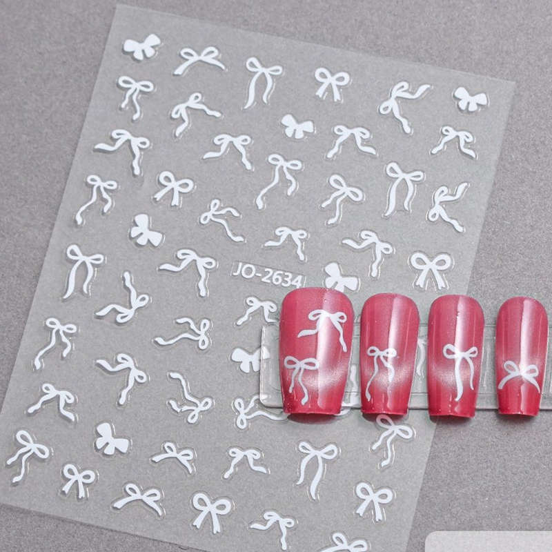Nail Sticker - 2634 - Bows - White