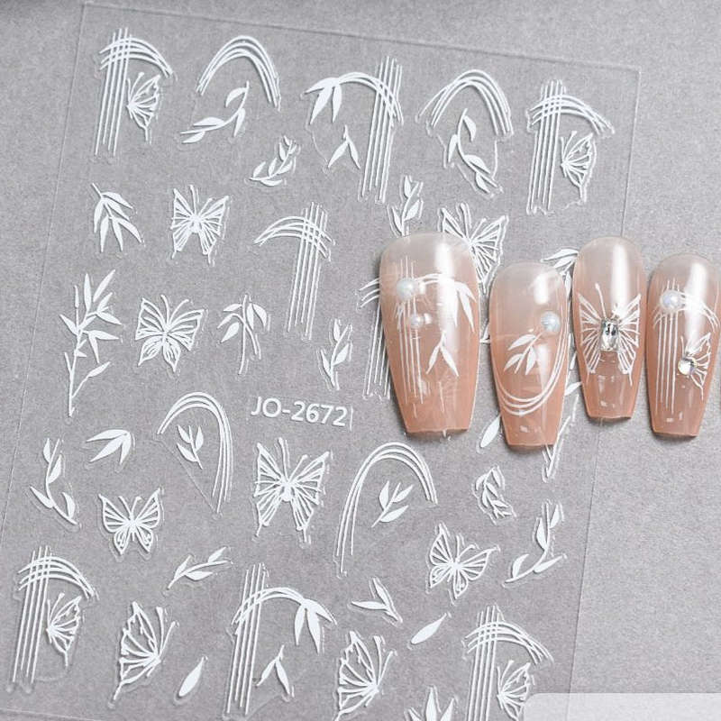 Nail Sticker - 2672 - Butterfly - White
