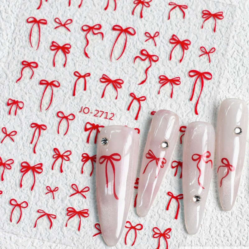 Nail Sticker - 2712 - Red Bow Ribbon
