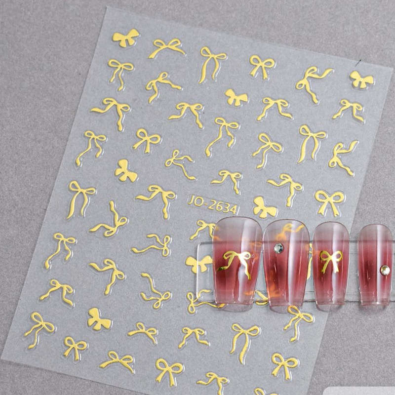 Nail Sticker - 2634 - Bows - Gold