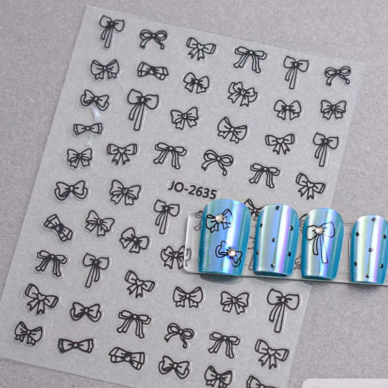 Nail Sticker - 2635 - Bows - Black