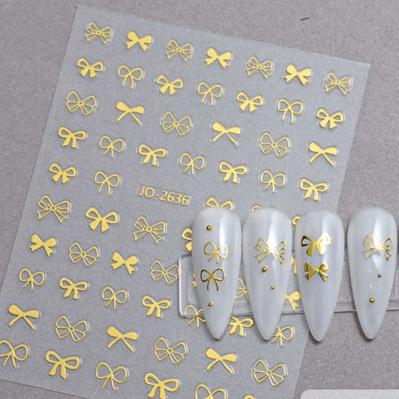 Nail Sticker - 2636 - Bows - Gold