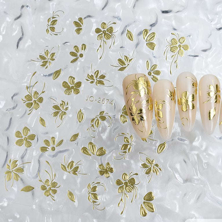 Nail Sticker - 2674 - Flower - Gold