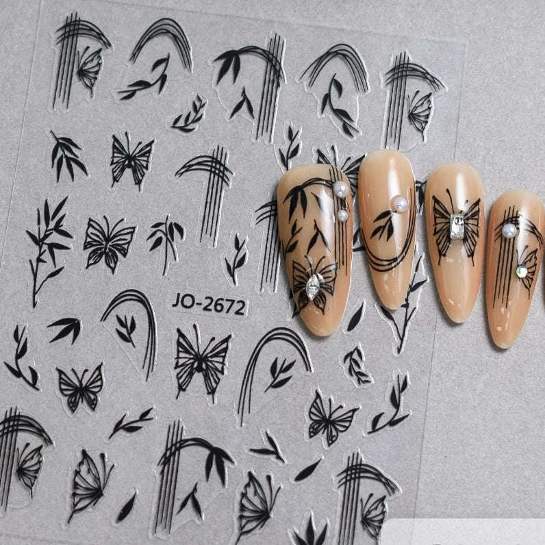 Nail Sticker - 2672 - Butterfly - Black