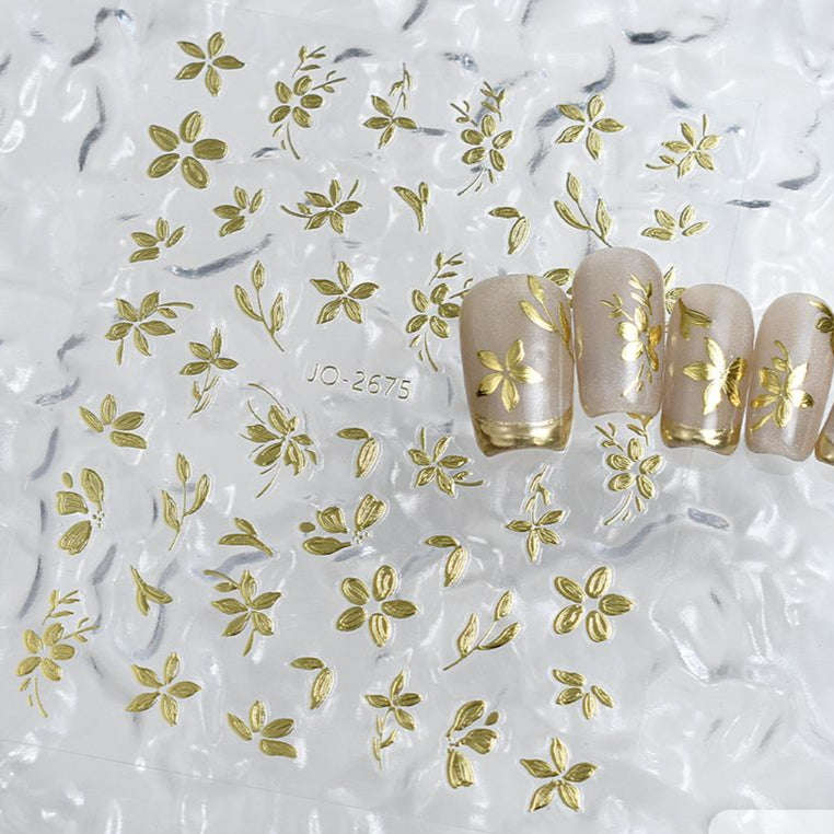 Nail Sticker - 2675 - Flower - Gold