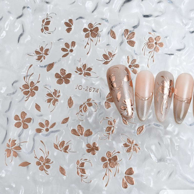 Nail Sticker - 2674 - Flower - Rose Gold