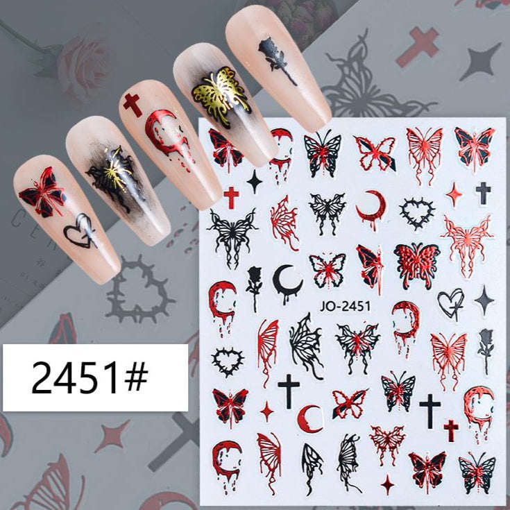 Nail Sticker - 2451 - Butterflies - Red