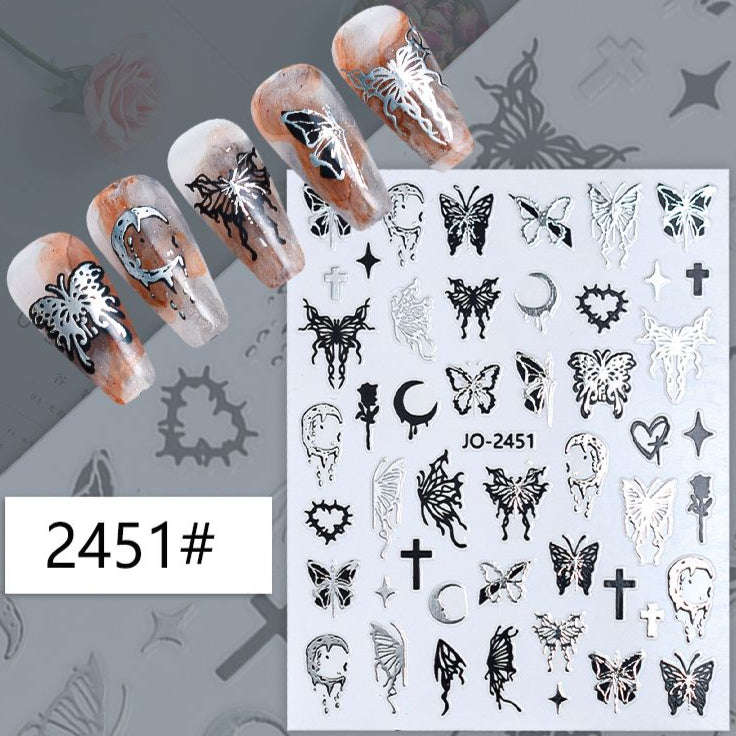 Nail Sticker - 2451 - Butterflies - Silver