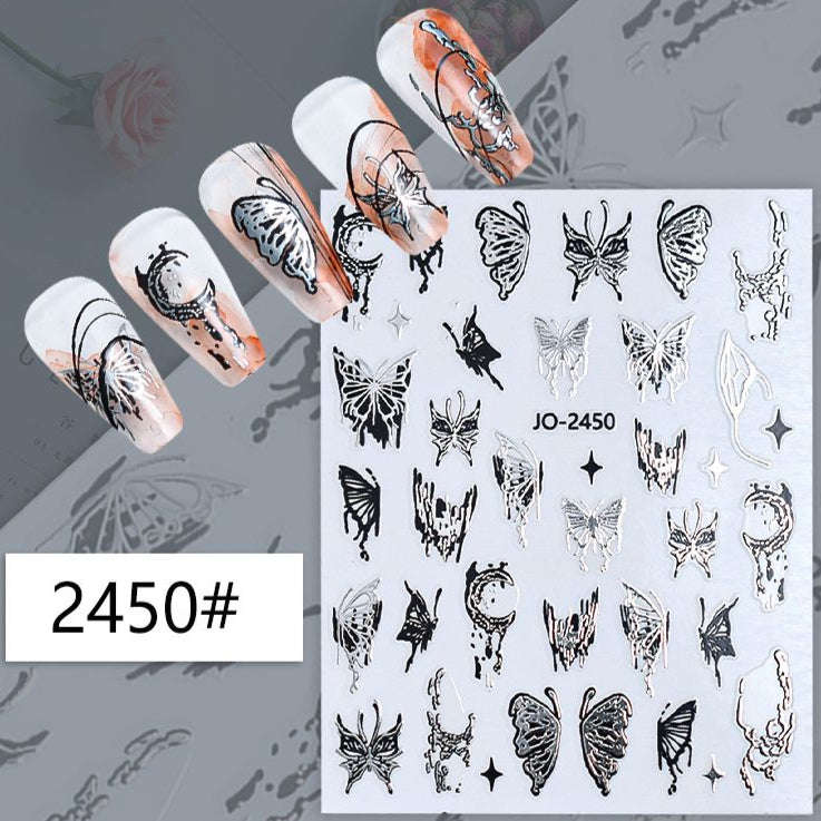 Nail Sticker - 2450 - Butterflies - Silver