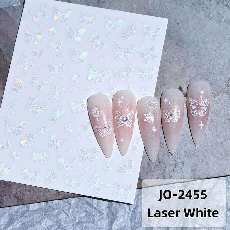 Nail Sticker - 2455 - Butterflies - White