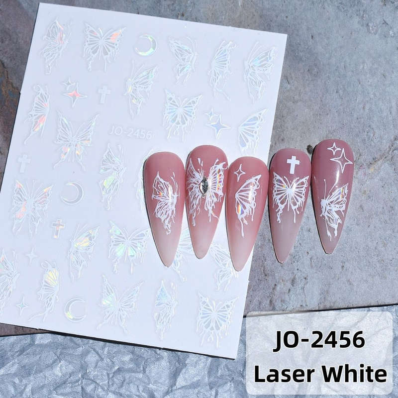 Nail Sticker - 2456 - Butterflies - White